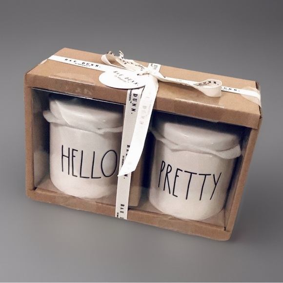 Rae Dunn by Magenta HELLO PRETTY Ceramic 2pc Mini Canisters w/black heart topper - Picture 7 of 7